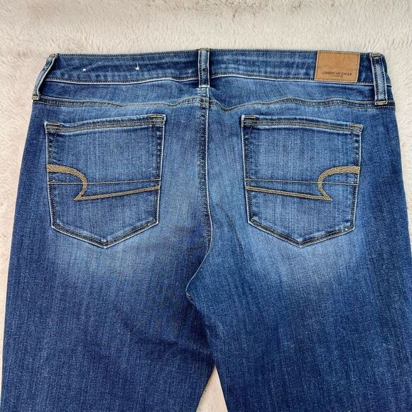 American Eagle Skinny Kick Bootcut Jeans Size 12 Short Super Stretch Whiskers - Picture 10 of 10